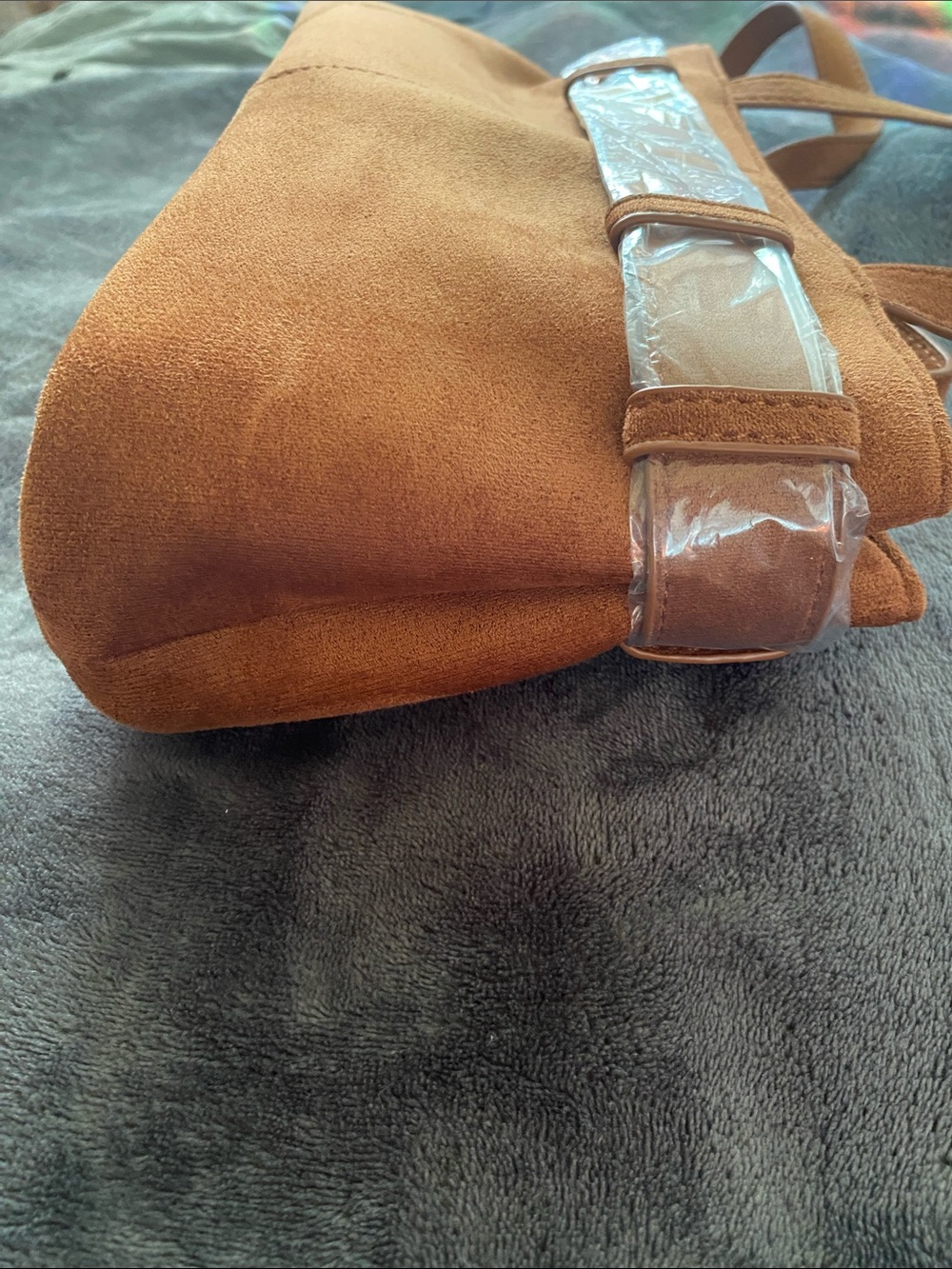 BE COOL Tan Suede Shoulder Bag with Bow Charm - Picture 8 of 10